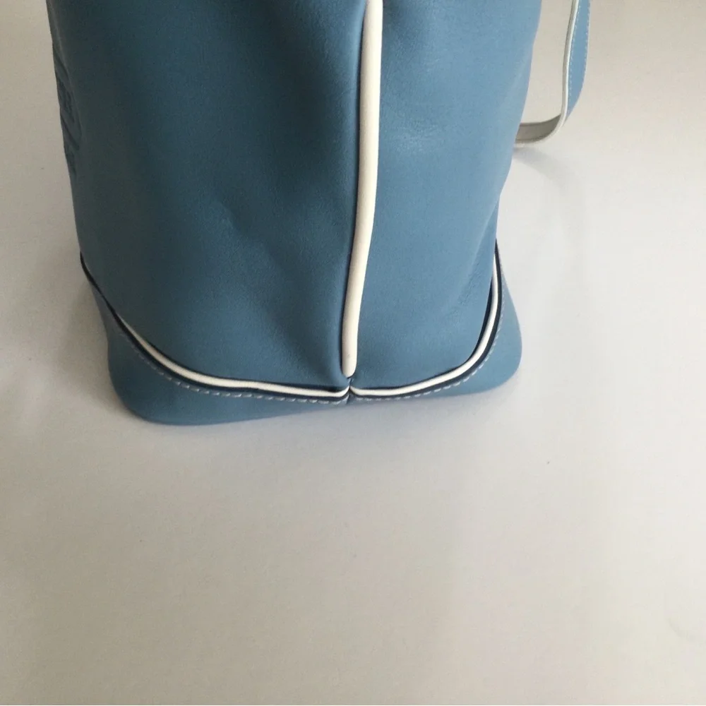 Coach Blue and White Leather Bucket Bag - Picture 3 of 12